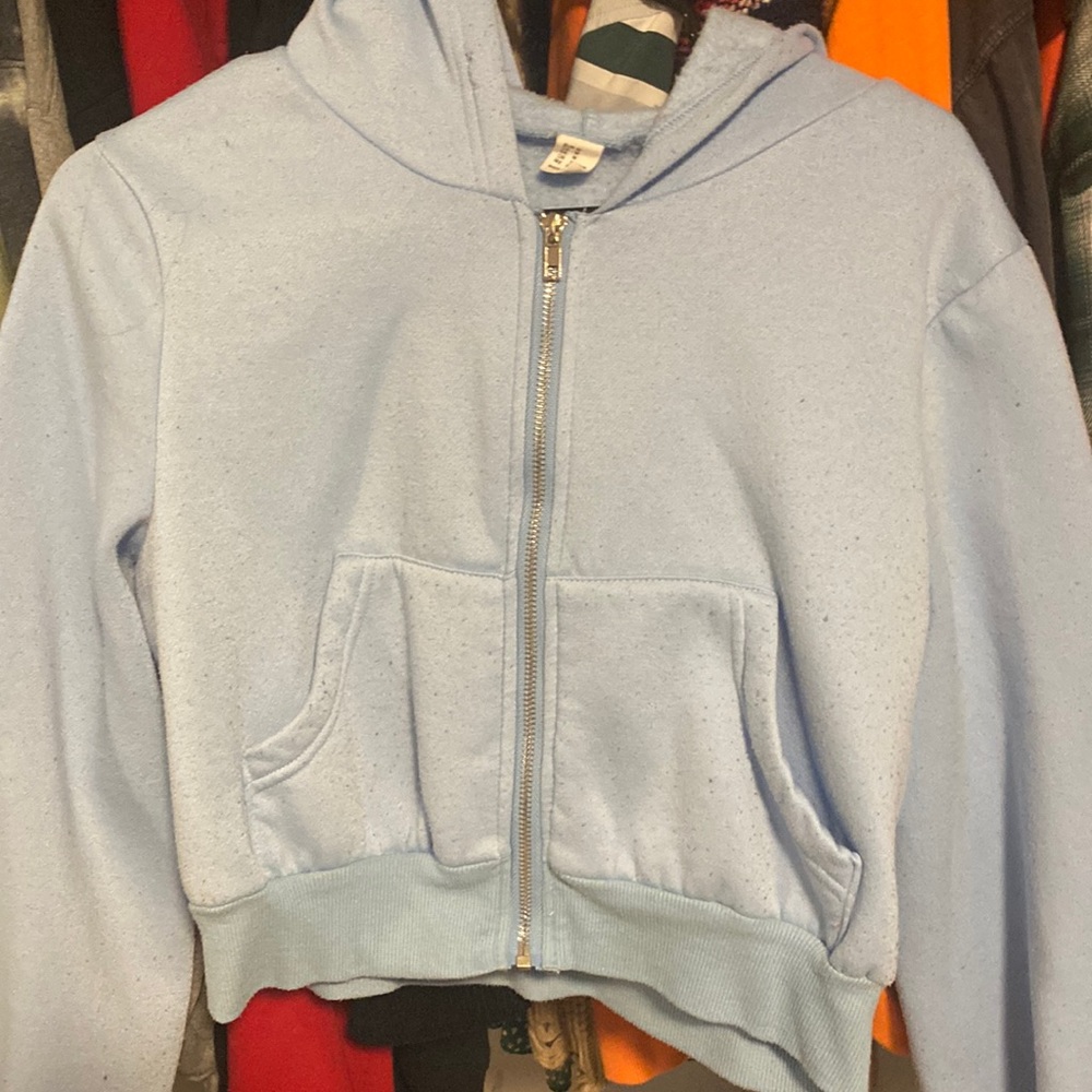 Blue cropped sweater. Worn a couple times but in good condition.